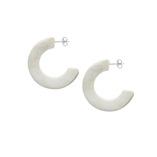 Branch - White Natural Flat Hoop Earrings - Buffalo Horn