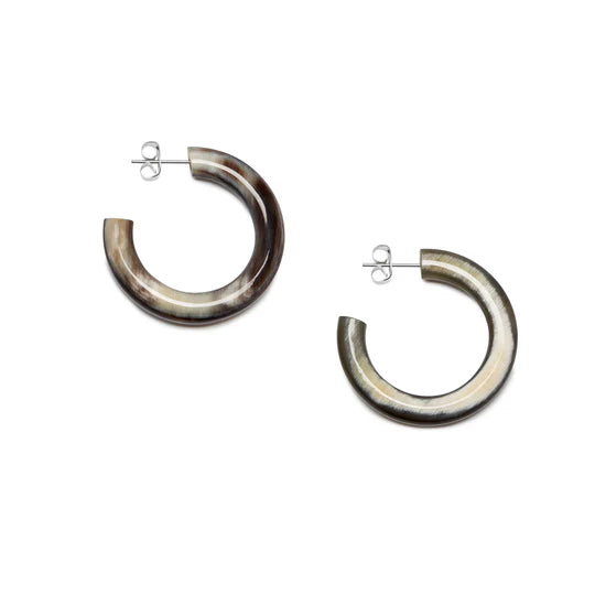 Branch - Rounded Horn Hoop Earrings - Black
