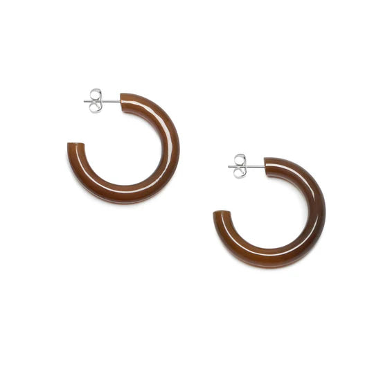 Branch - Rounded Horn Hoop Earrings - Brown