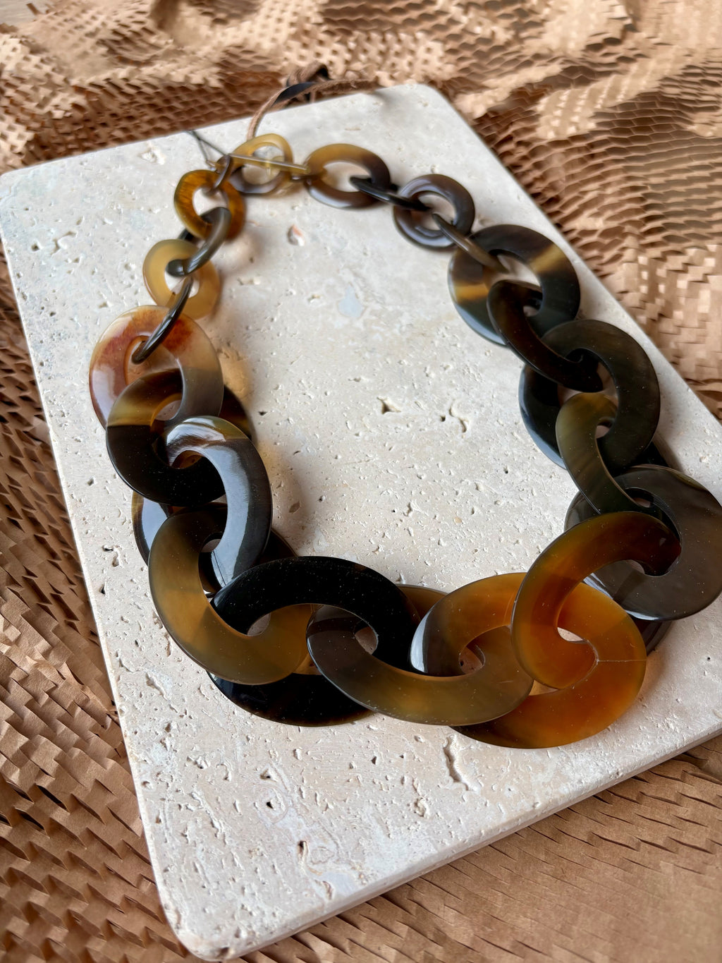 Branch - Brown Natural Rectangle Buffalo Horn Link Necklace