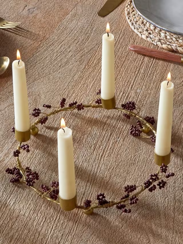 Tanu Mango Wood Beaded Candle Holder