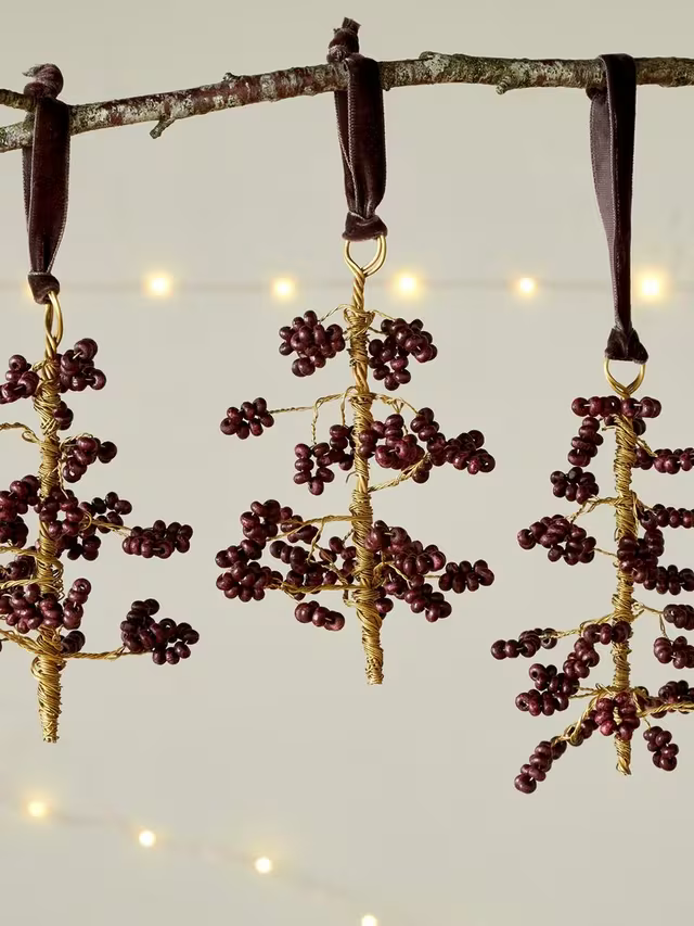 Tanu Mango Wood Beaded Decoration Brown (Set of 3)