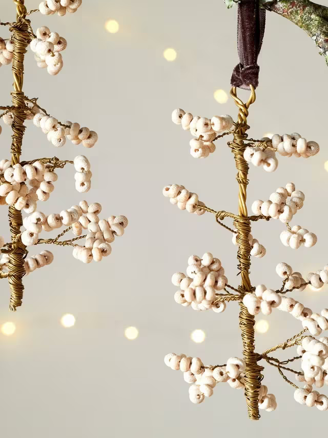 Tanu Mango Wood Beaded Decoration Cream (Set of 3)