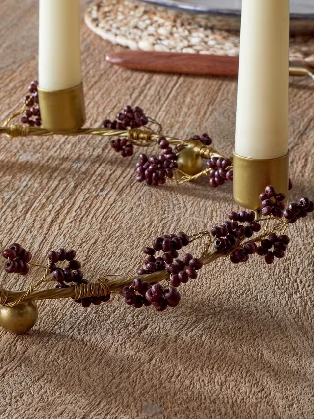 Tanu Mango Wood Beaded Candle Holder