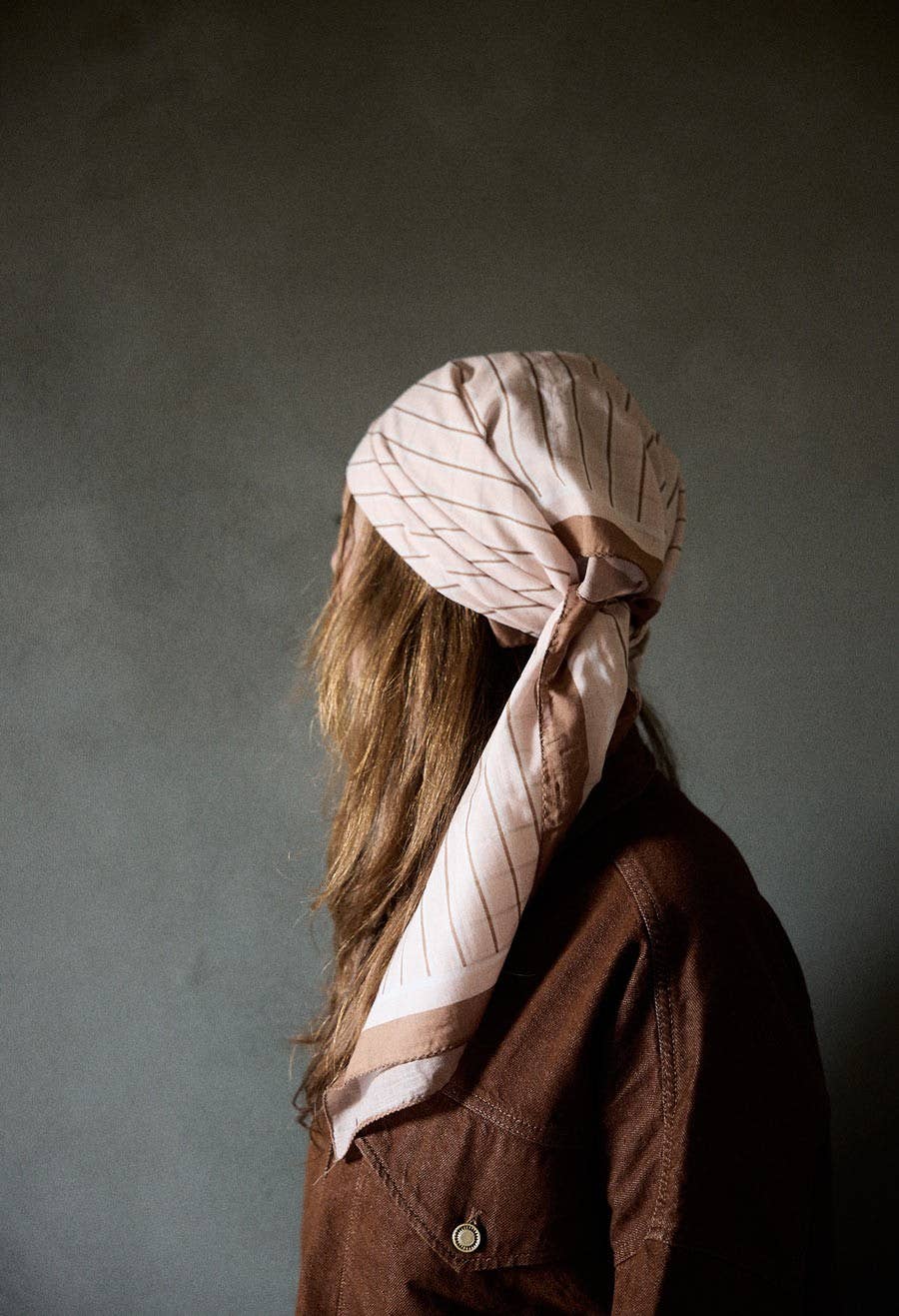 XL Gabrielle Cotton Voile Scarf: Cream & Brown Stripes