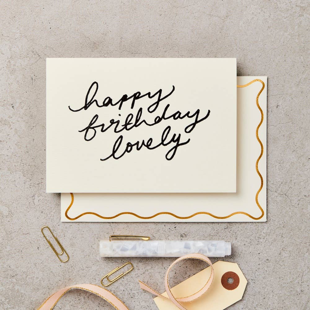 Handprinted 'Happy Birthday Lovely' Greeting Card
