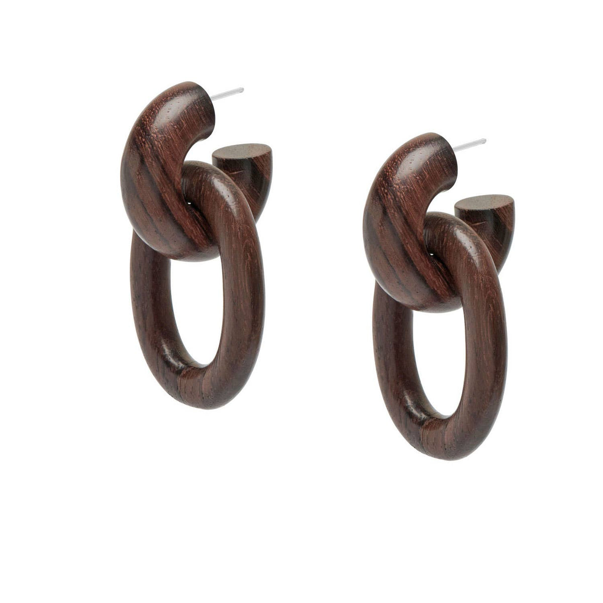 Chunky double link earring – Brown Wood