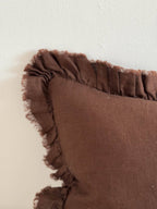 Hallie Ruffled Linen Cushion 50x30cm – Chocolate Brown