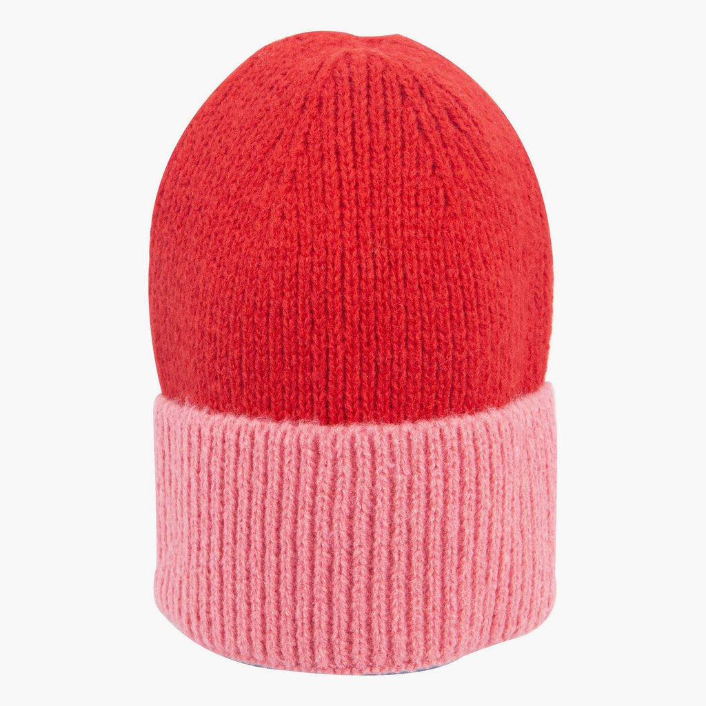 Woolen Beanie Hat - Two tone Red and Pink