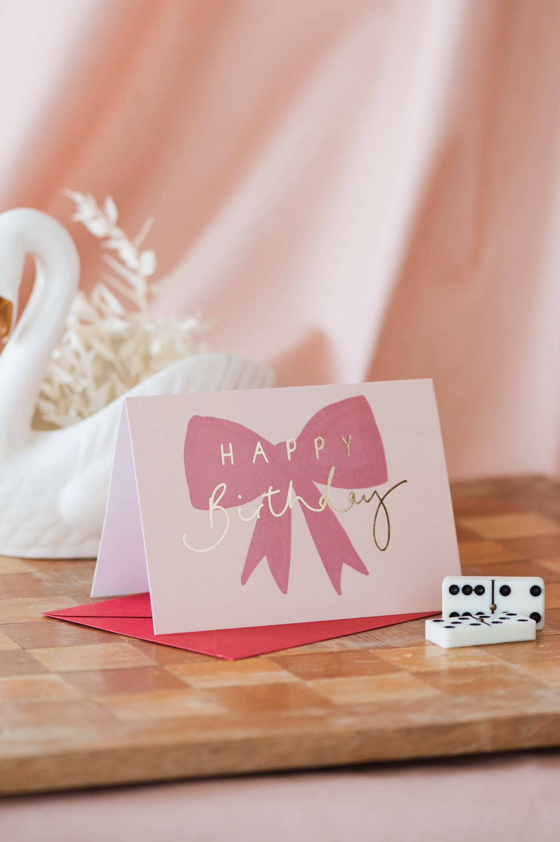 Happy Birthday - Red Bow Foil Handwriting Card
