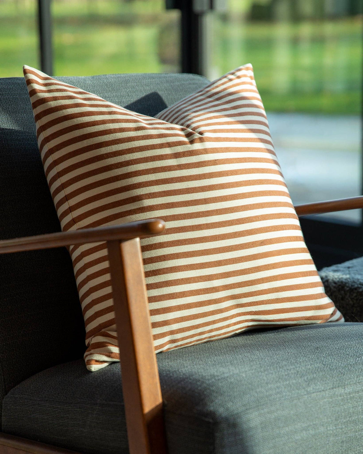 Jasper Square Cushion | Rust & Ecru Stripe
