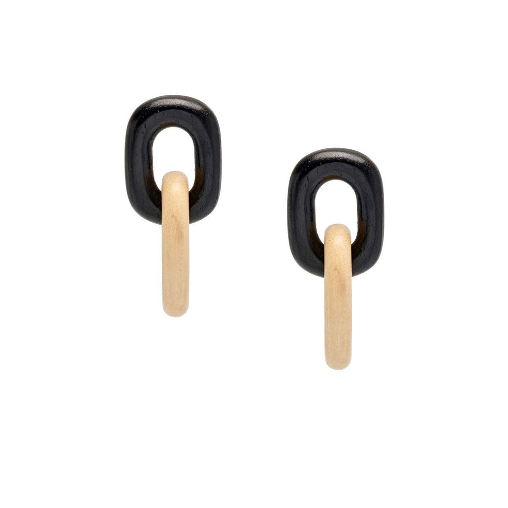BRANCH - Black & White Wooden Oval Chain Link Drop Earrings