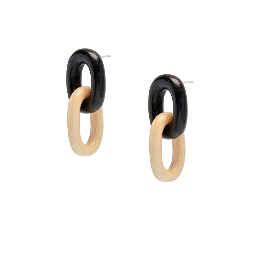 BRANCH - Black & White Wooden Oval Chain Link Drop Earrings