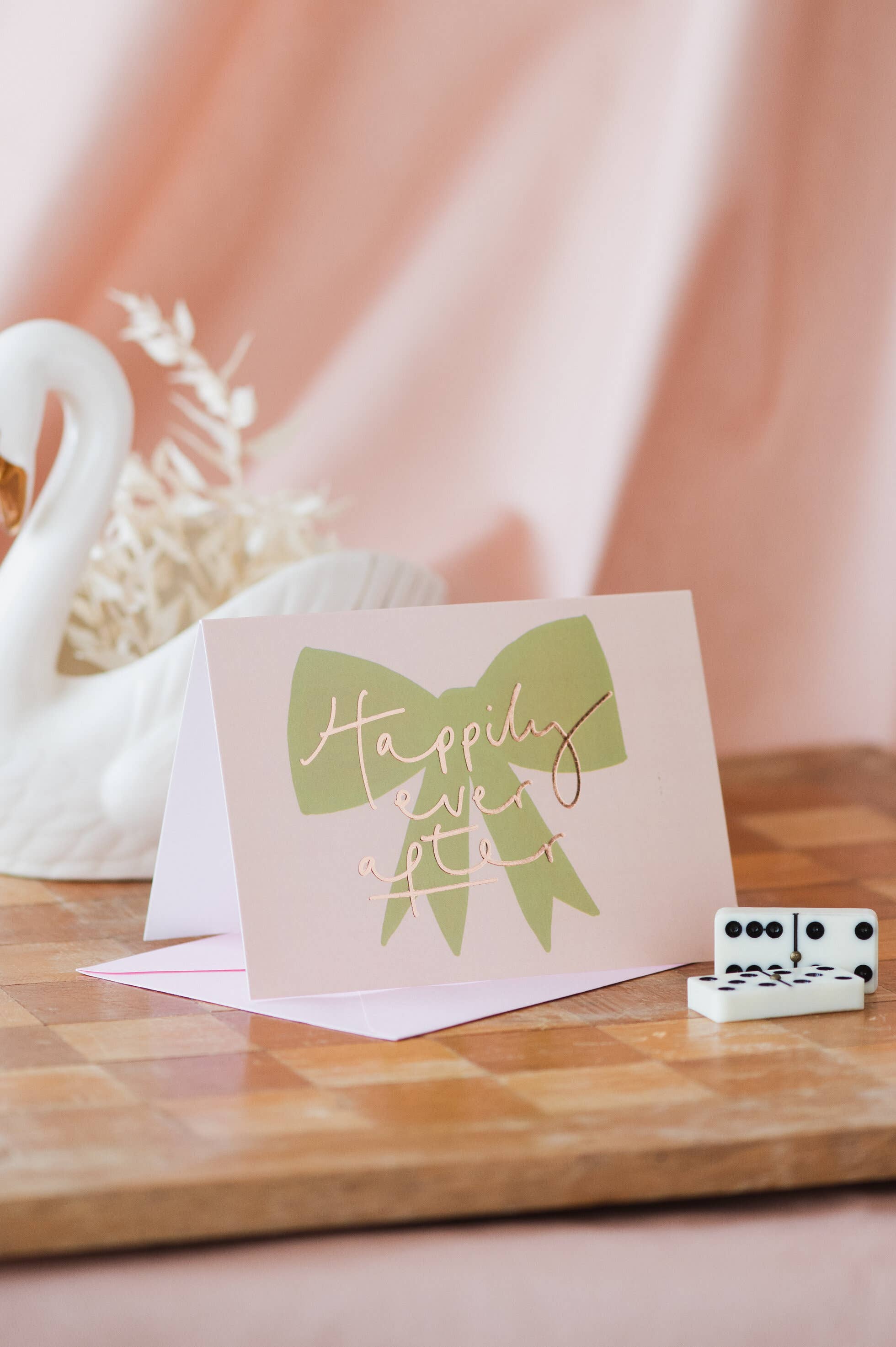 Happily Ever After Green Bow Foil Wedding Card
