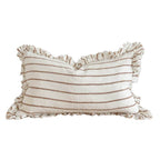 Hallie Ruffled Linen Cushion 50x30cm – Brown & Cream Stripe
