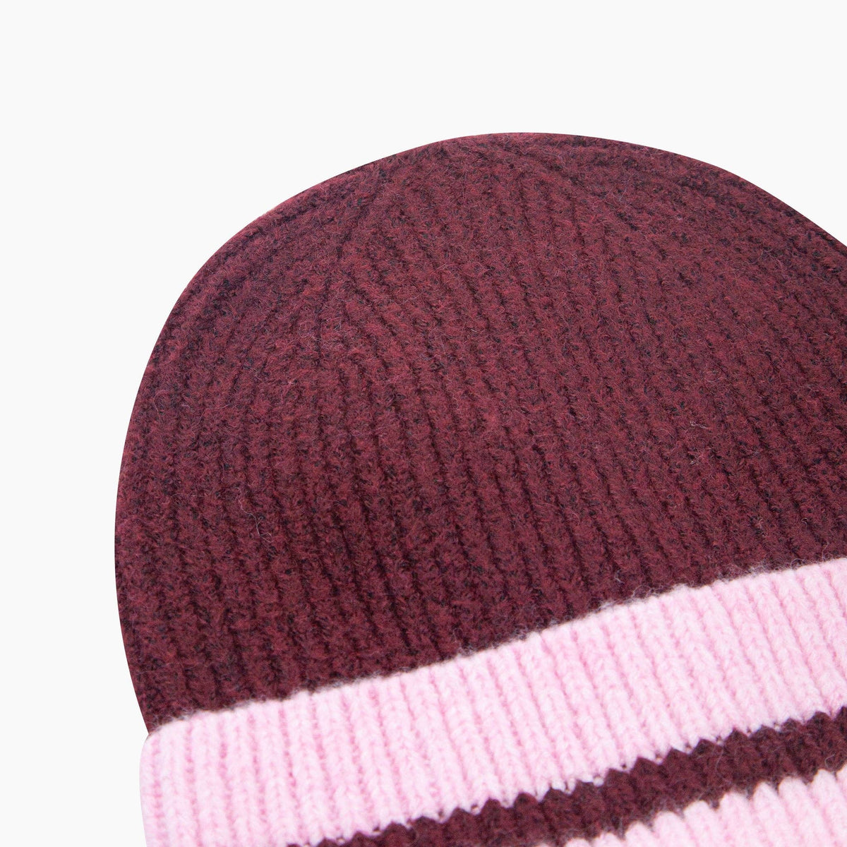 Woolen Striped Beanie Hat - Berry and Pink