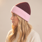 Two Tone Beanie Hat - Berry and Pink