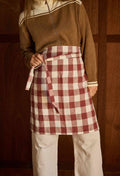 Gabrielle Washed Linen Half Apron: Berry Gingham