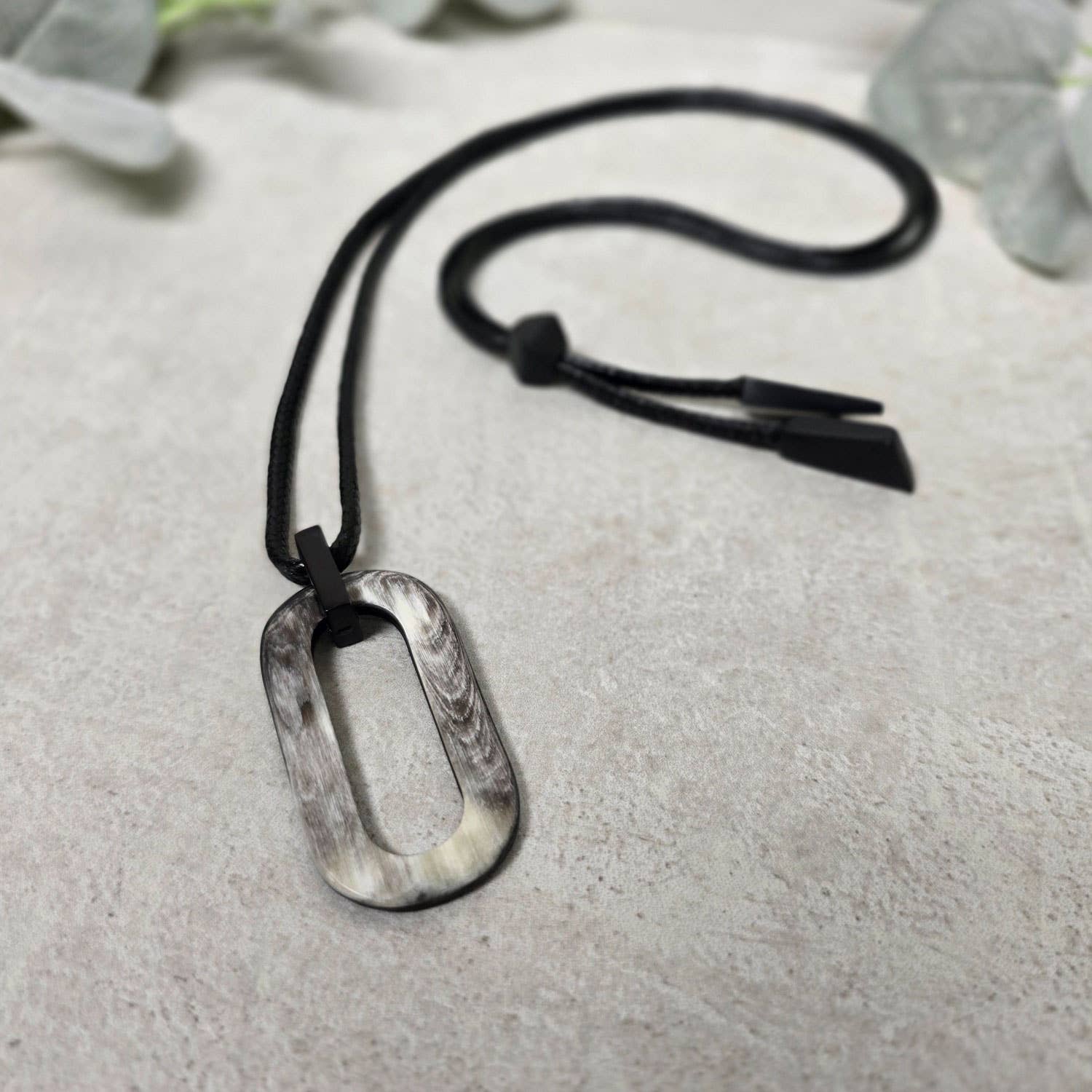 Branch - Black Natural Large Rectangle Buffalo Horn & Cord Pendant