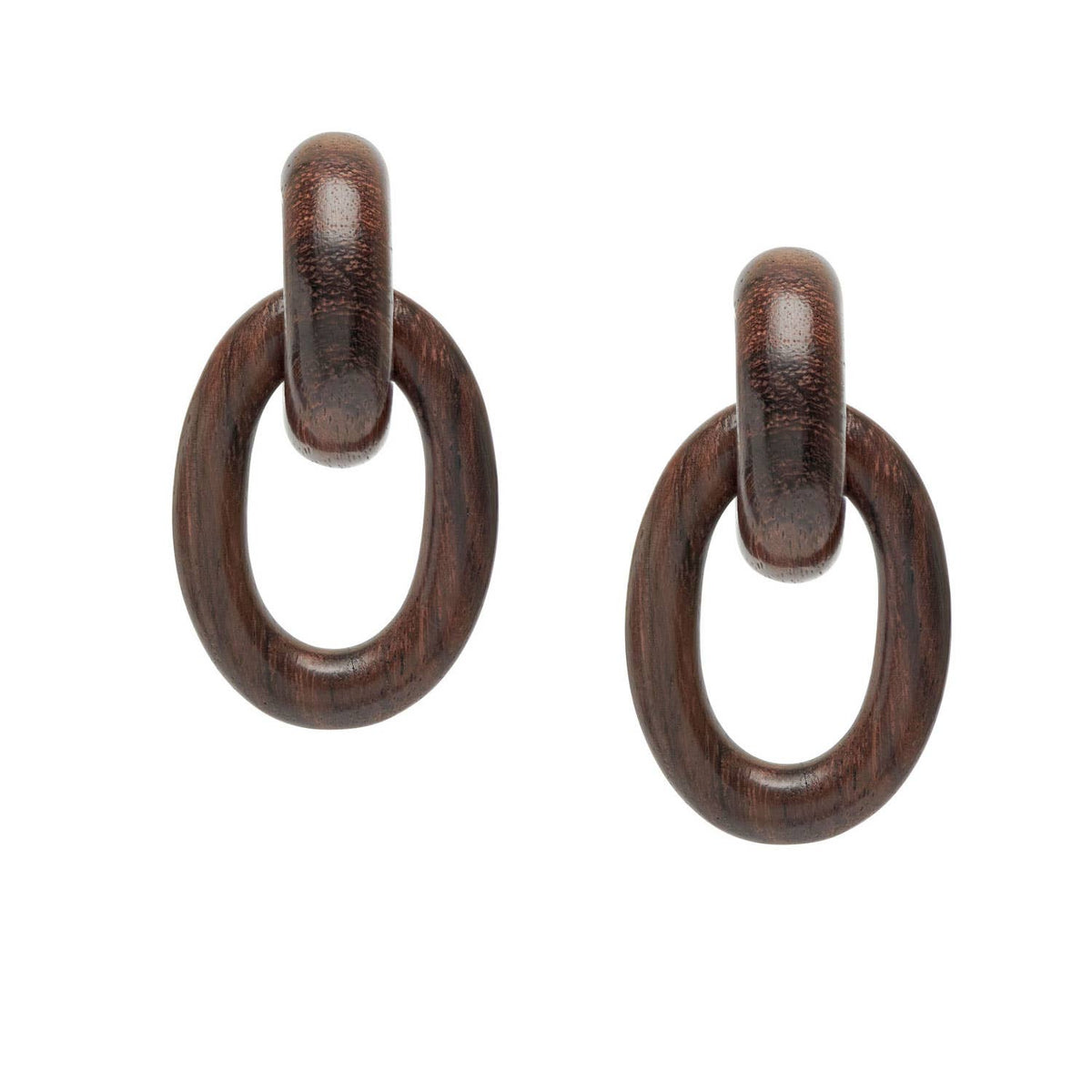 Chunky double link earring – Brown Wood