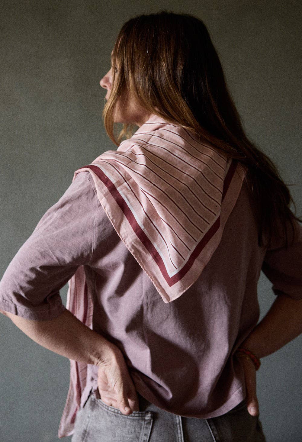 XL Gabrielle Vermilion Stripes Cotton Voile Scarf: Rayures