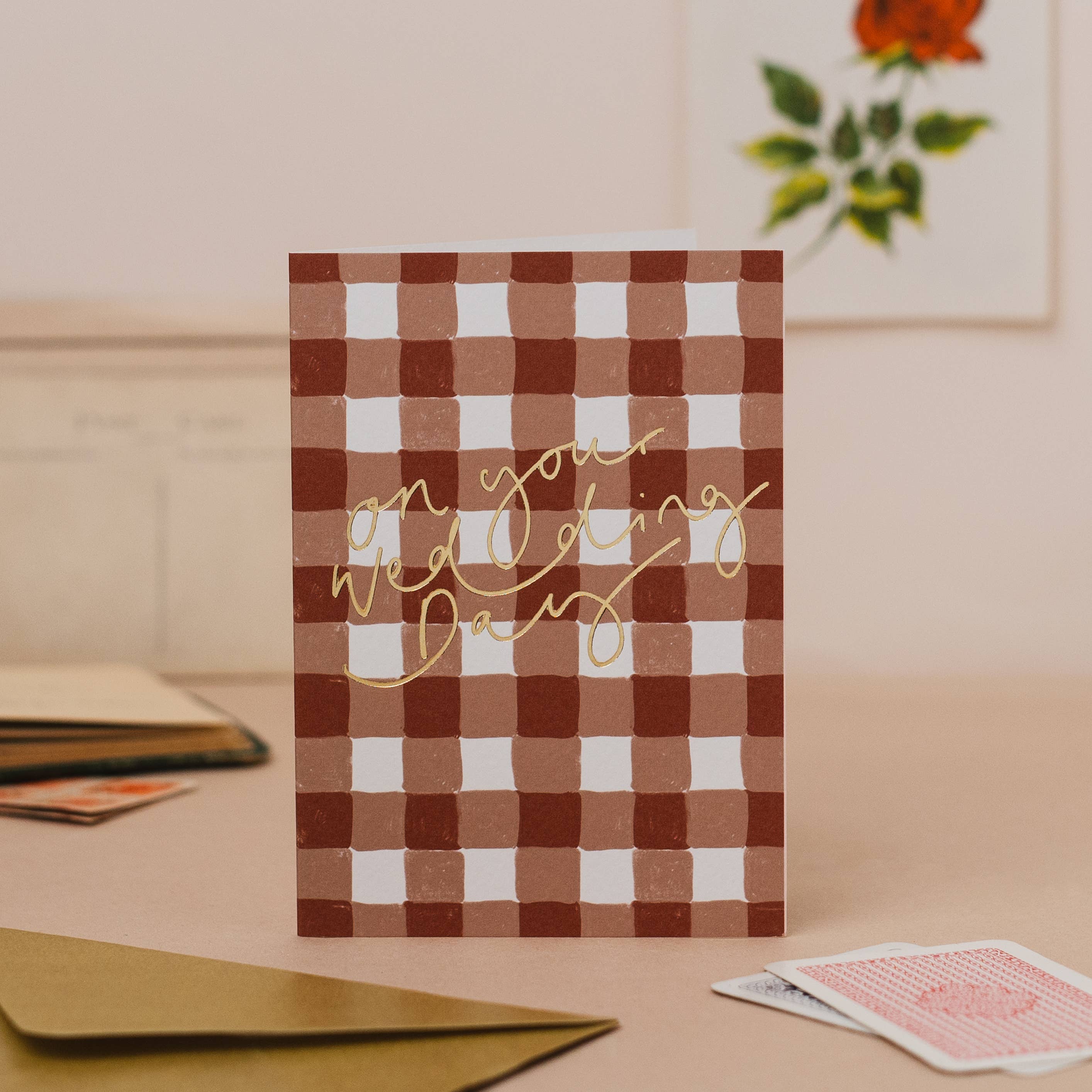 On Your Wedding Day Brown Gingham Foil Wedding Card