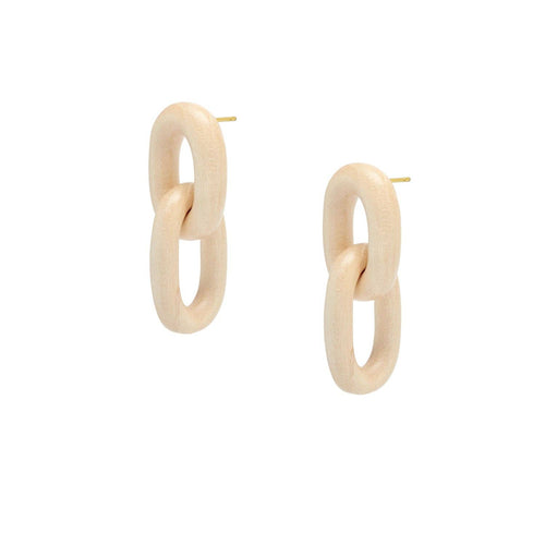 BRANCH - White Wooden Oval Chain Link Drop Earrings
