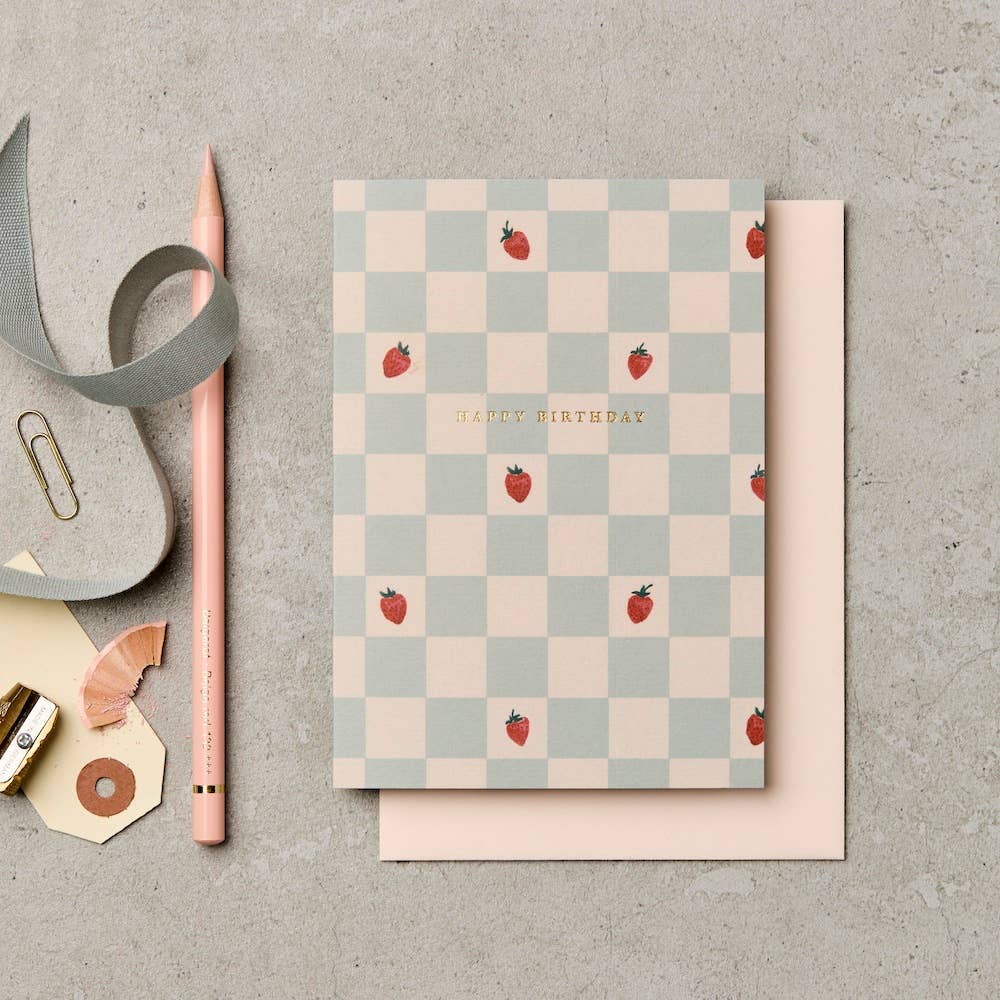 Happy Birthday Card with Strawberry Print