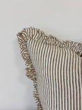 Hallie Ruffled Linen Cushion – Olive Stripe: 45x45 cm