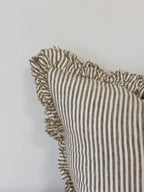 Hallie Ruffled Linen Cushion – Olive Stripe: 45x45 cm