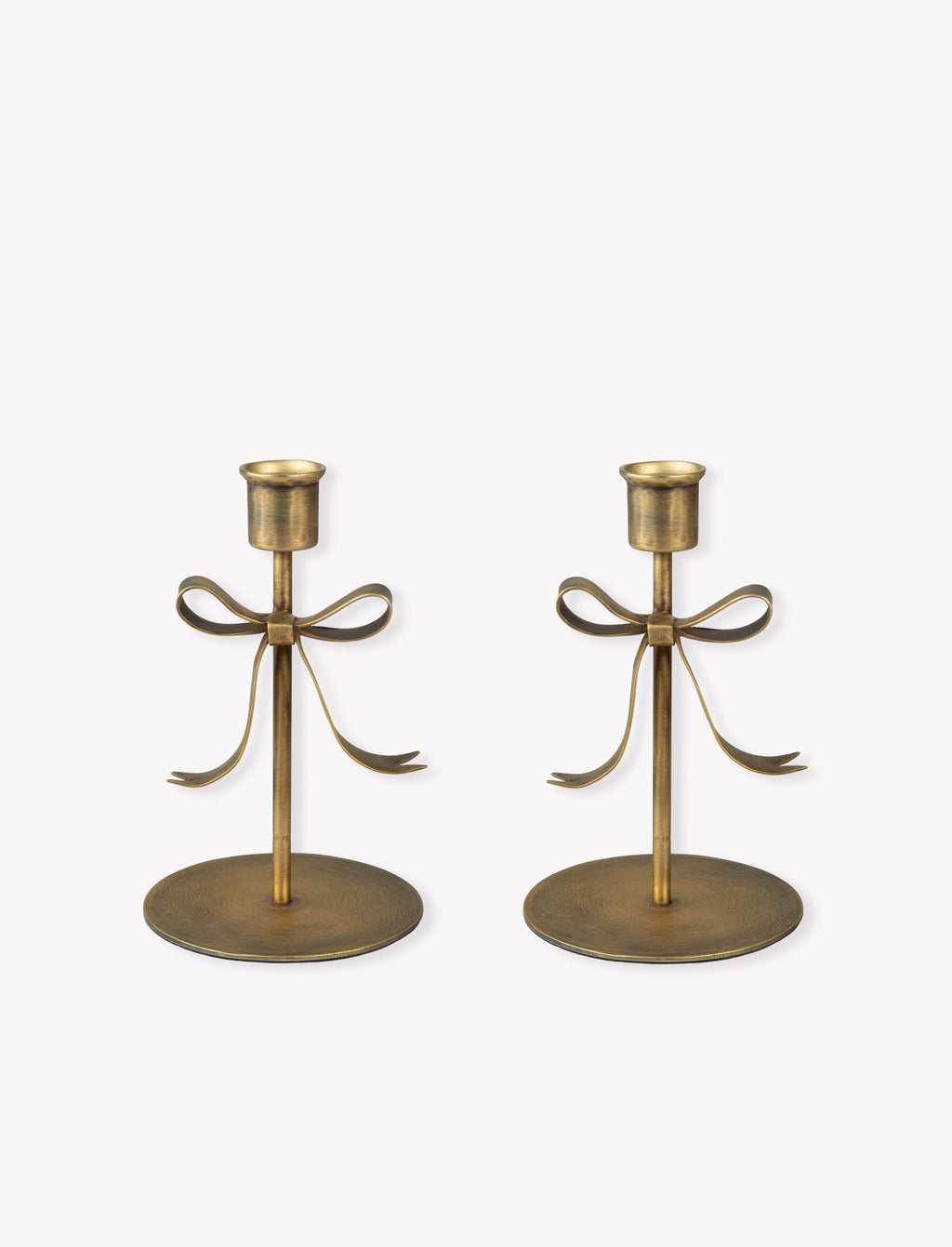 Antique Brass Bow Candle Holders - Set of 2, Small