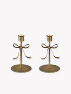 Antique Brass Bow Candle Holders - Set of 2, Small
