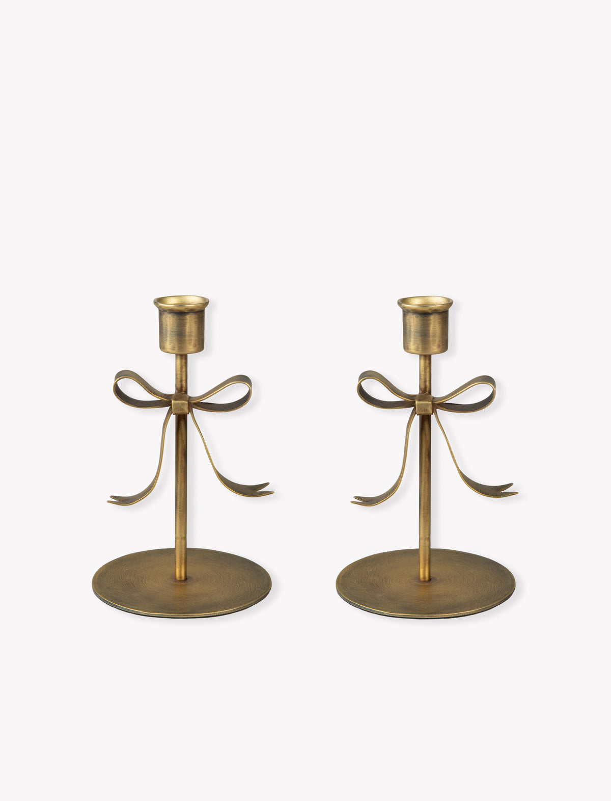 Antique Brass Bow Candle Holders - Set of 2, Small